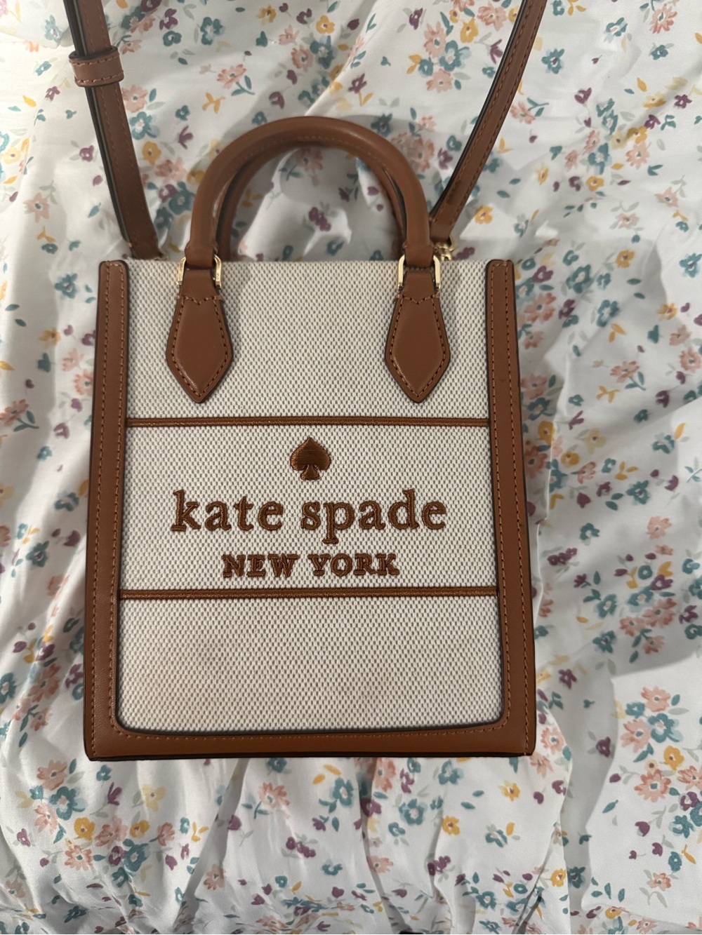 kate spade Cream and Brown Mini Tote Crossbody